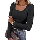 BIDITANLE Women's Long Sleeve Ribbed Knit Tee Slim Fit Scoop Neck Stretch Top Casual Basic Shirts