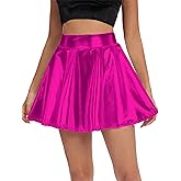 Urban CoCo Women's Shiny Flared Pleated Mini Skater Skirt