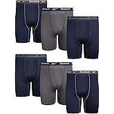 Reebok Mens Boxer Briefs - 6 Pack Big & Tall 7" Inseam Moisture Wicking Performance Mens Underwear Boxers with Contour Pouch