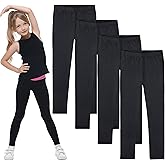 FEQO 4 Pack Girls Cotton Leggings Pants Full Length Basic Leggings Stretchy Legging Footless Tight Pants