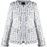 Leyoutx Women's Collarless Plaid Tweed Blazer Elegant Open Front Fringed Casual Business Glitter Jacket