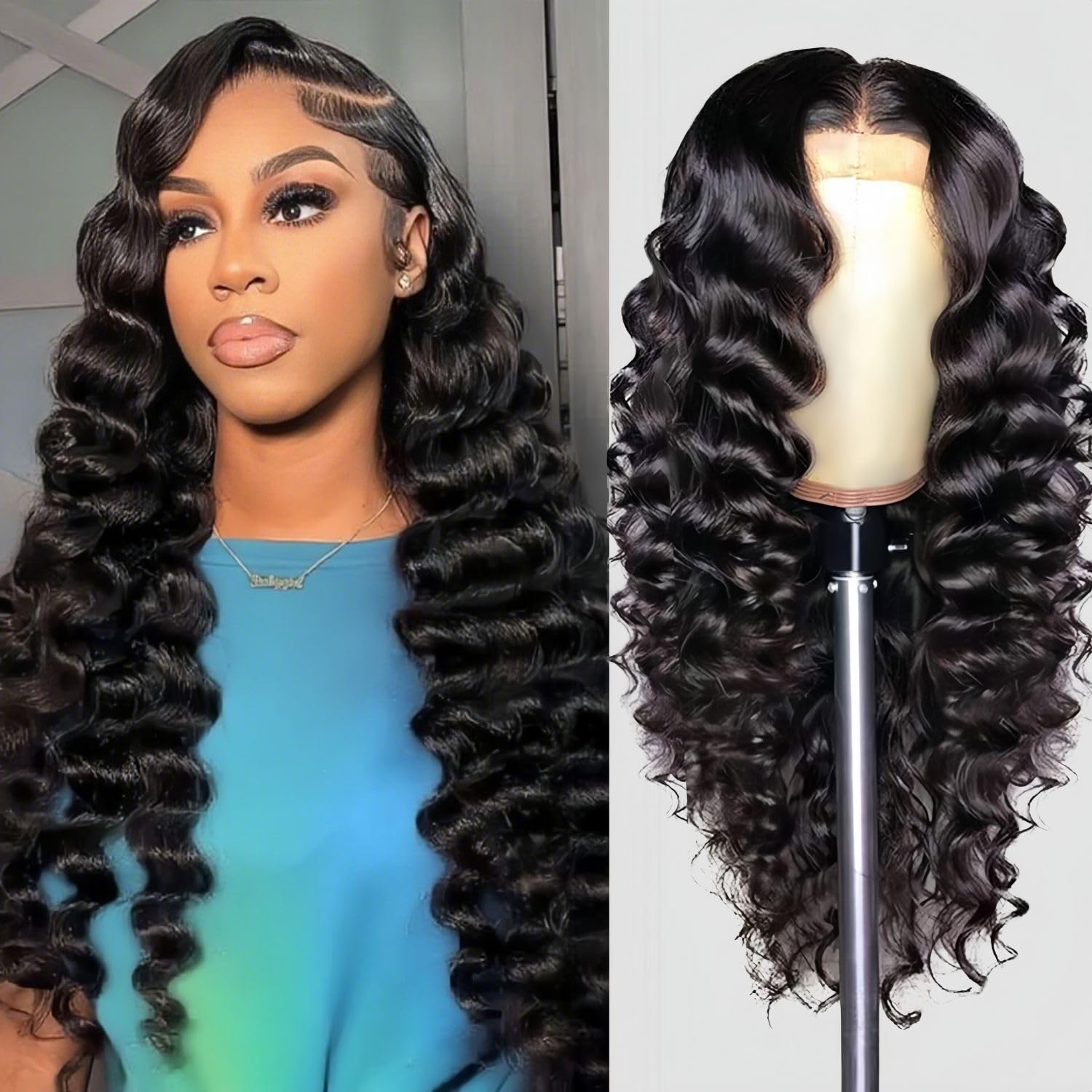 Photo 1 of PYY Deep Wave Lace Front Wigs Human Hair 200 Density Glueless Wigs for Black Women 13x4 HD Lace Frontal Pre Plucked with Baby Hair Soft and Full 30 Inch