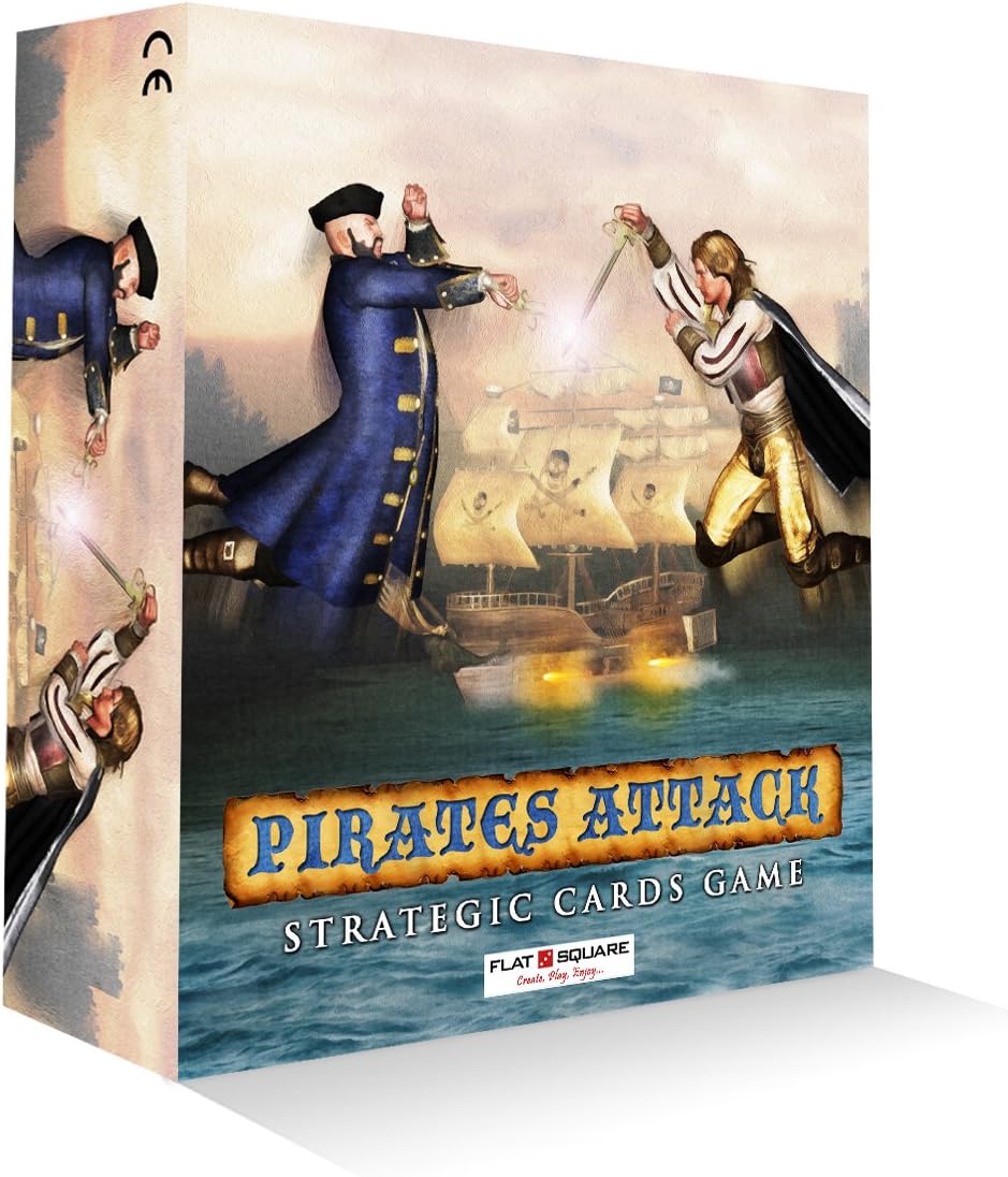 Flat square Pirates Attack, Brain teaser, Strategy War Card Game for 2 Players.