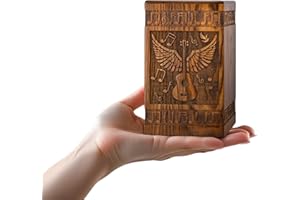 INTAJ Small Wooden Cremation Urns for Human Ashes Adult Male 20 Cubic Inches - Keepsake Urn for Ashes for Women & Men - Angel Wings Guitar Design, Wooden Carved Urn Box, Suitable for Burial & Funeral