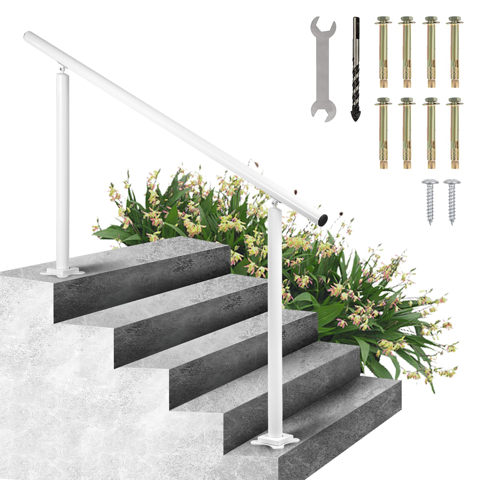 Photo 1 of VEVOR Outdoor Stair Railing Kit, 5 FT Handrails 0-5 Steps, Adjustable Angle White Aluminum Stair Hand Rail for The Elderly, Handrails for Outdoor Steps