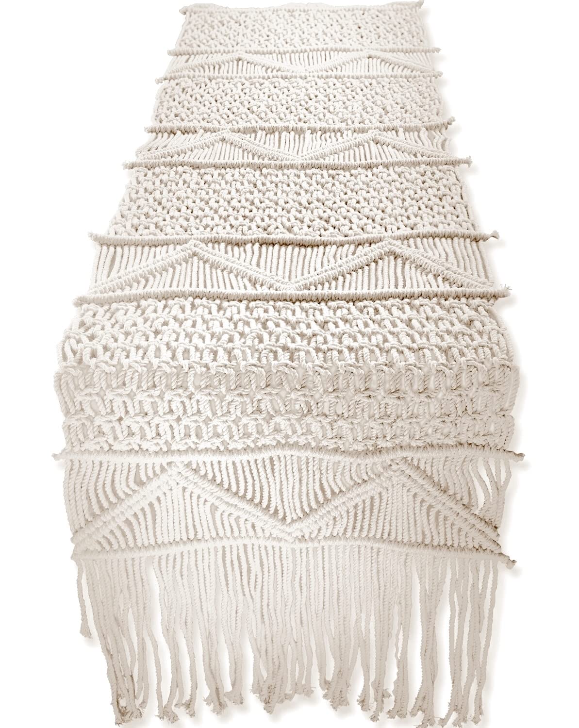 Photo 1 of SnugLife Macrame Table Runner Long | Boho Table Runner | Wedding Table Decor | Vintage Farmhouse and Bohemian Dining Room Style (13" Wx36 L)