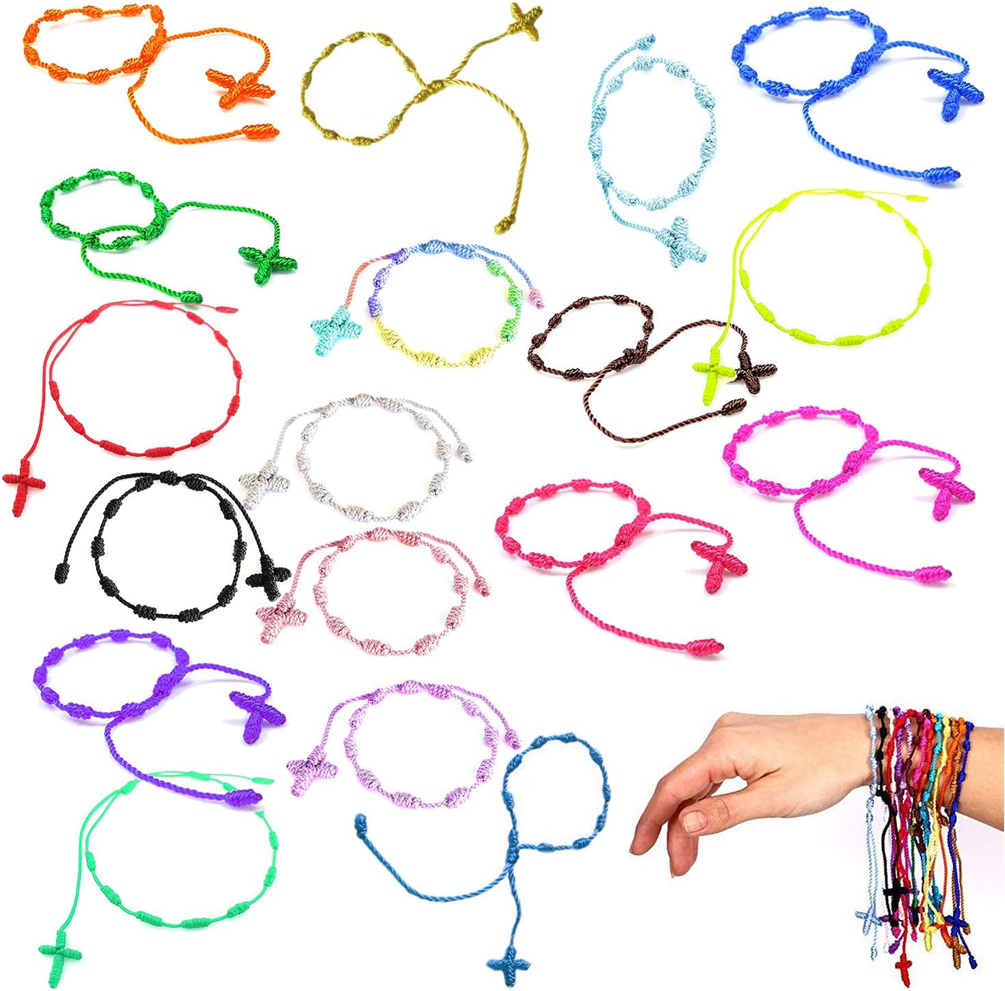 16 Pcs Handmade Rosary Cross Bracelets, Pulseras Decenarios