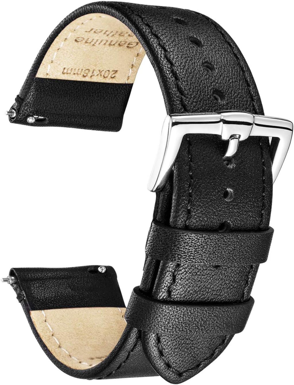 B&E Quick Release Watch Bands Top Grain Genuine Leather Watch Strap Smooth Bracelet for Men & Women - 16mm 18mm 19mm 20mm 22mm 24mm