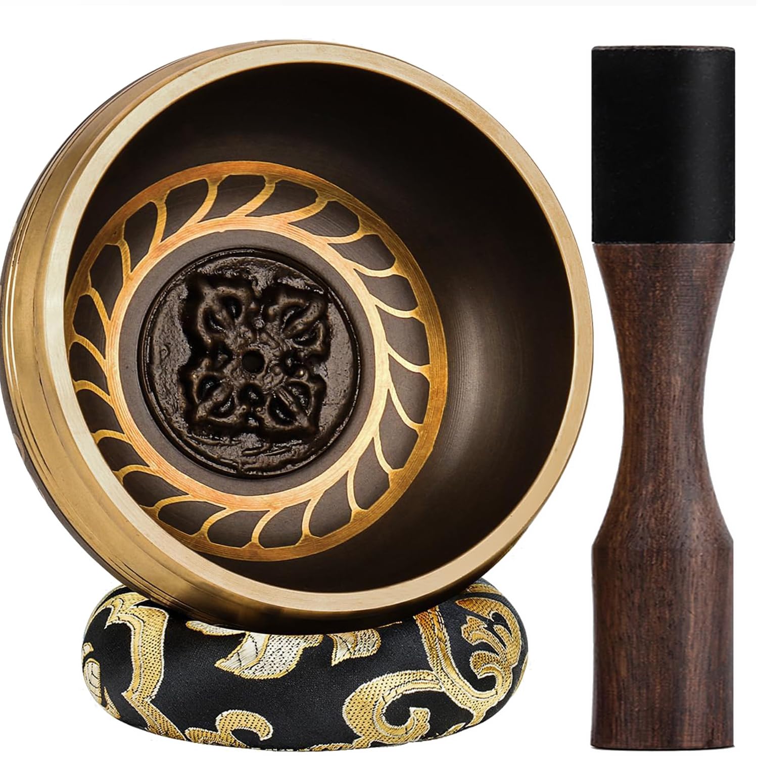 Large Tibetan Singing Bowls, Singing Sound Bowl Handcrafted in Nepal for Yoga,Chakra Healing,Stress Relief Self Care Gifts for Women and Men Christmas Gifts (Four Buddhas-Golden Wheel, 10cm)