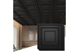 LooYee 24 PCS 24 X 24 Inch Black Drop Ceiling Tiles, 2Ft X 2Ft PVC 3D Decorative Ceiling Panels, Waterproof Washable Plastic Ideal for Living Room Garage Basement Bedroom Cover 96 Sq.Ft