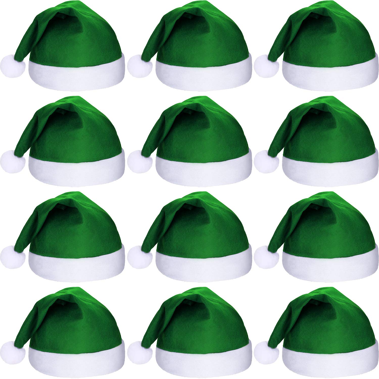 SATINIOR 12 Pieces Santa Hats Christmas Non Woven Fabric Hat for Holidays Xmas Party Supplies (Green)