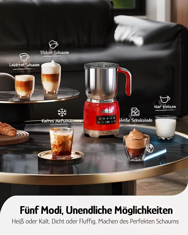 Elektrischer Retro-Milchaufschäumer, 5-in-1, Warm & Kalt, Rot — Foto 7 von 8
