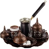 DEMMEX Turkish Coffee Full Set for 2 with Copper Pot, Cups &amp; Serving Tray | Turkish Coffee Kit - 12 Pcs Complete Gift Set with Cups, Saucers, Lids, Sugar Bowl, Copper Coffee Pot &amp; Tray - Make &amp; Serve