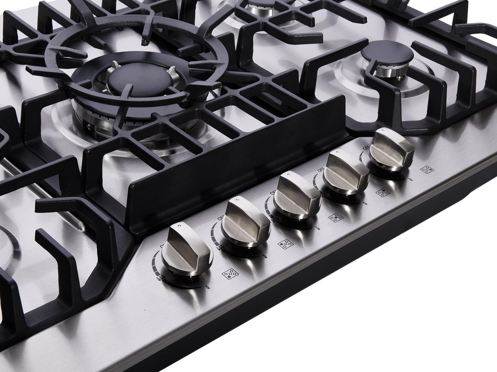 30 Inch Gas Cooktop, Stainless Steel Built-in 5 Burners Stovetop Dual Fuel Gas Hob NG/LPG Convertible Gas Cooktop DK5712