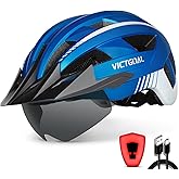 VICTGOAL Bike Helmet with USB Rechargeable Rear Light Detachable Magnetic Goggles Removable Sun Visor Mountain & Road Bicycle Helmets for Men Women Adult Cycling Helmets