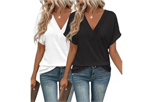 EyMuse 2PCS T Shirts Short Sleeve V Neck Tees Womens Fashion Tops Trendy Soft 2025 Casual Summer Spring Outfits Clothes
