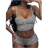 WDIRARA Women's Leopard Print 2 Piece Outfits Lace Trim Camisole Shorts Set Y2k Outfits