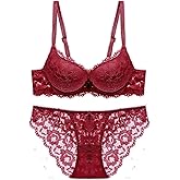 SHEKINI Women's Push Up Lace Lingerie Set Underwire Sexy Bra and Panty Set 2 Piece