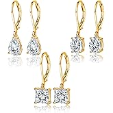 MDFUN 18K Gold Plated Dangle Earrings for Women Leverback Earrings Set Cubic Zirconia Drop Earrings Hypoallergenic Jewelry Gifts for Her