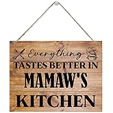 Hanging Wooden Kitchen Gifts, Grandma's Gift, Mother's Day Gift, Thanksgiving Gifts for Mom from Daughter Son, Everything Tastes Better in Mamaw's kitchen Sign, Rustic Farmhouse Sign 15x11.4 Inches