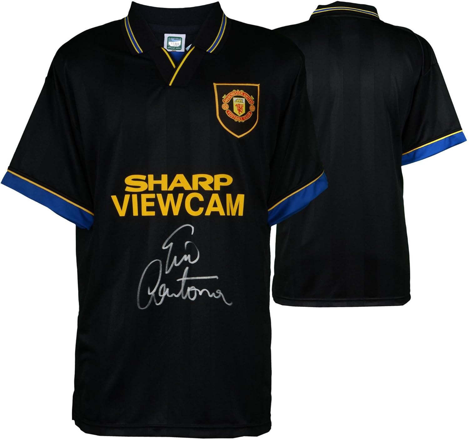 Eric Cantona Manchester United Autographed Black Jersey 2 - ICONS - Fanatics Authentic Certified 