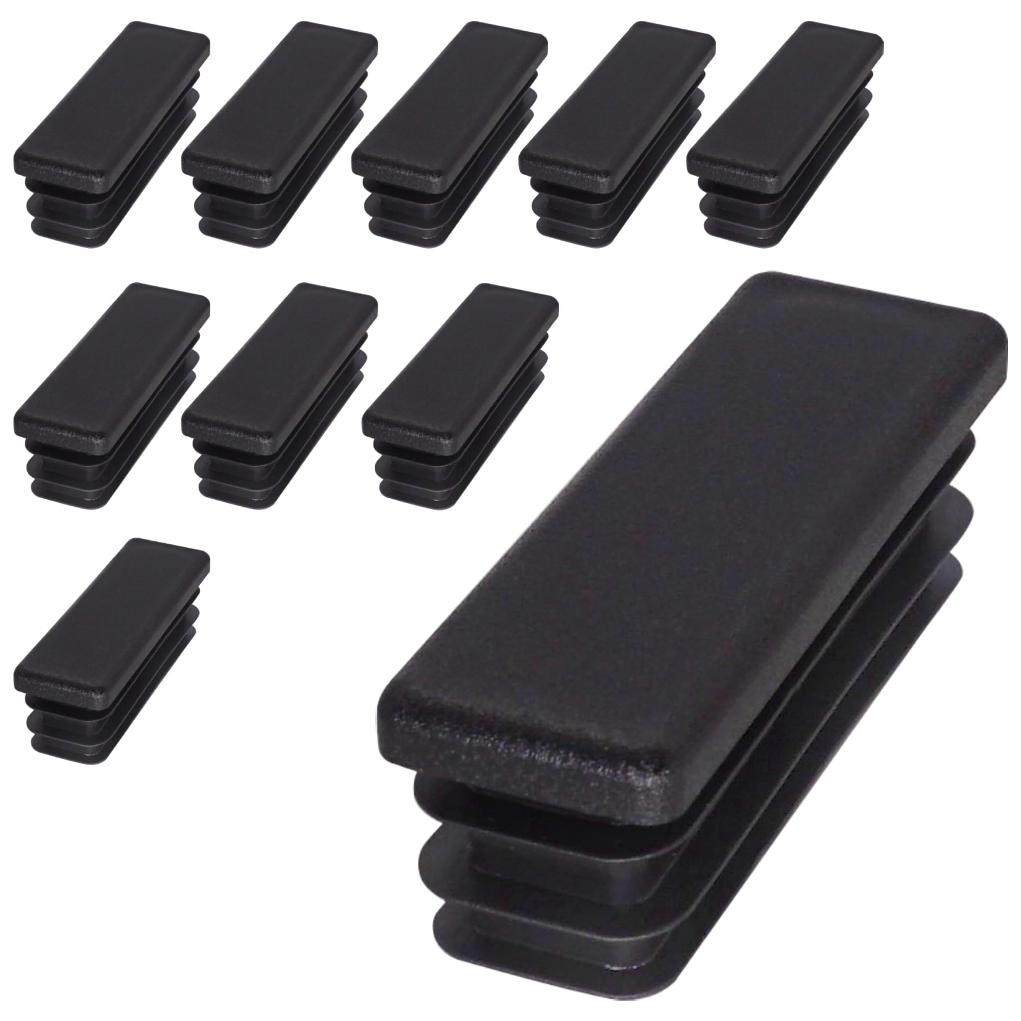 SKIR'CO (10 pcs) Rectangular Plastic Plugs 20 x 60 mm, Mat Tube End Caps, Rectangle Tube Inserts, Fence Post Plugs, Black RAL 9005