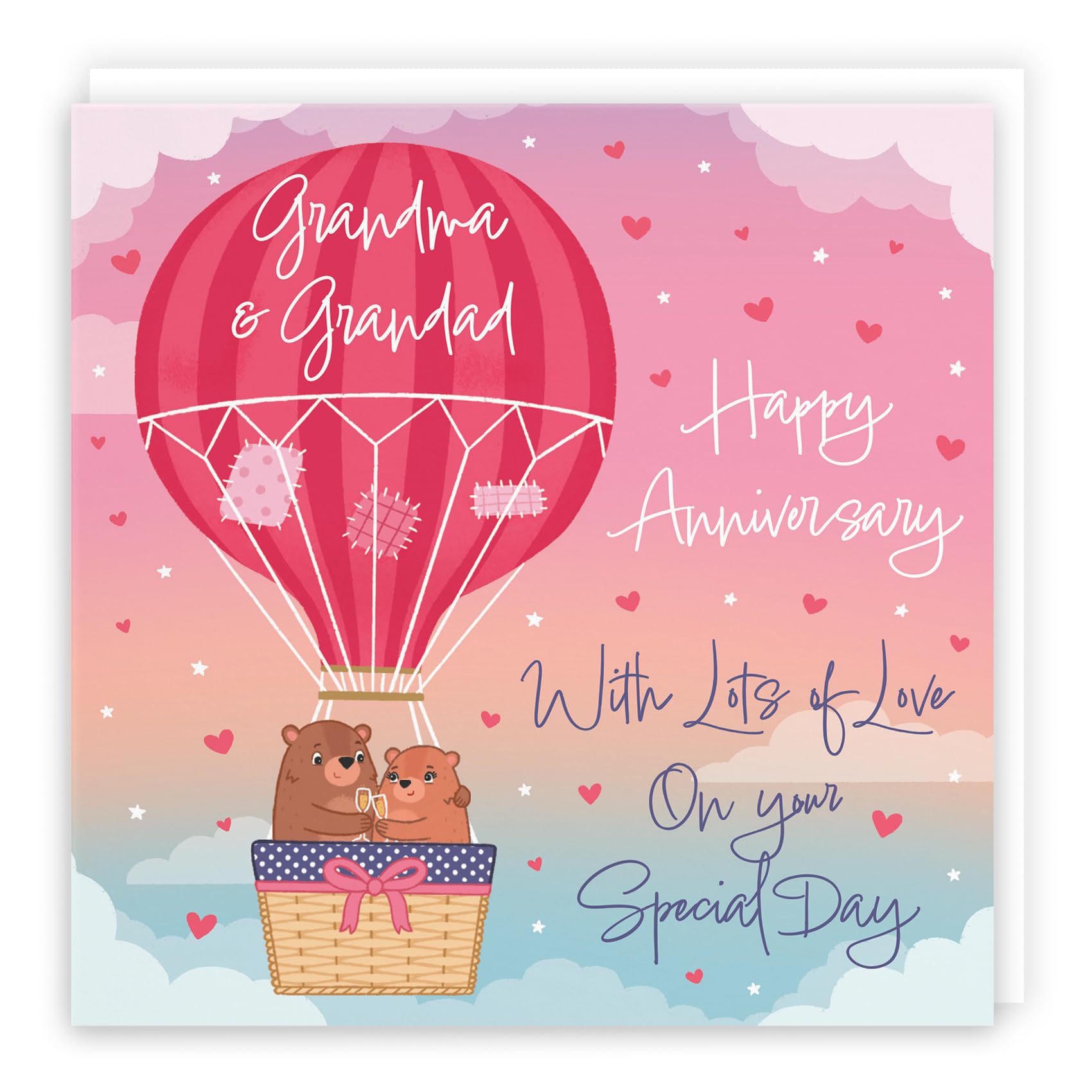 Hunts England - Grandma And Grandad Hot Air Balloon Anniversary Card - Cute Bears Collection - Anniversary Card For Grandma And Grandad - Champagne And Love Hearts — image 1