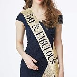 Leixi 50th Birthday Sash & Rhinestone Tiara Set Gold 50 Fabulous Gift view 4