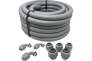 Sealproof 3/4-Inch Non-metallic Liquid-Tight Conduit and Connector Kit, 50 Foot Made in USA Flexible Electrical Conduit Type B with 5 Straight and 3 90-Degree Conduit Connector Fittings, 0.75" Dia