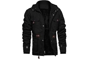 CHEXPEL Men's Thick Winter Jackets with Hood Fleece Lining Cotton Military Jackets Work Coats with Cargo Pockets Outwear