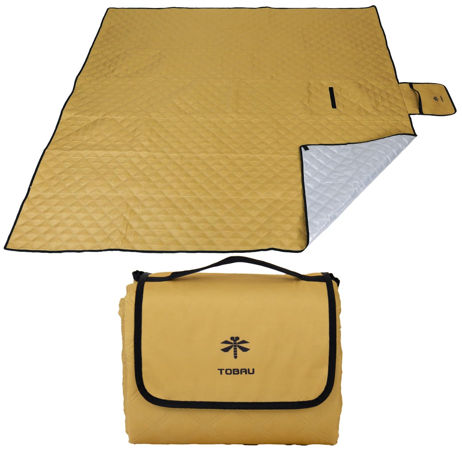 [TOBAU] レジャーシート 厚手 200*200 140*145 大判 アルミ 防水 キルティング アウトドア インナーシート テントマット 無地 保温 (02.カーキ, 200×200cm)商品画像