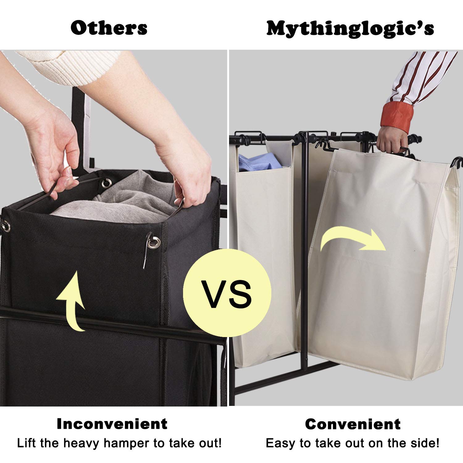 Mythinglogic Laundry Sorter Rolling Laundry Hamper with 3 Removable Laundry Bags Heavy-Duty Laundry Room Organizer Laundry Cart with Wheels Oil Rubbed Bronze