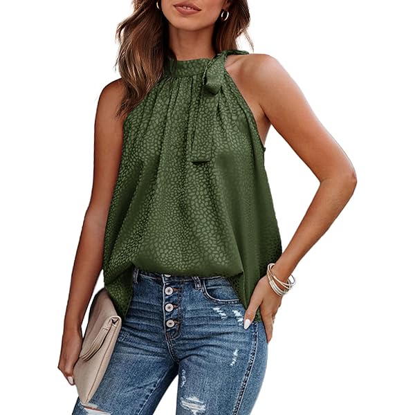 Women Casual Halter Tank Top Sleeveless Side Bow Tie
