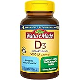 Nature Made Extra Strength Vitamin D3 5000 IU (125 mcg), Dietary Supplement for Bone, Teeth, Muscle and Immune Health Support