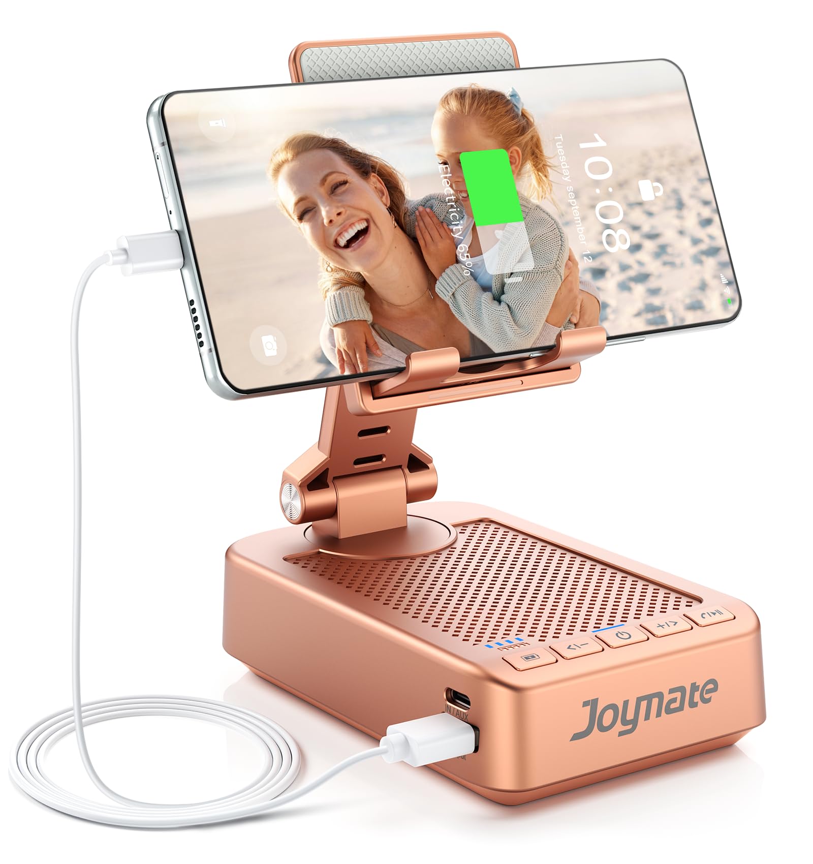 Photo 1 of Joymate Gifts for Women Girls, Bluetooth Speaker Phone Stand with Charging Function 360° Rotable Adjustable Cell Phone Holder with HD Surround Sound for Desk Fits All Phones,Tablet (Rose Gold)
