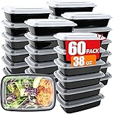EASYTRIP 60 Pack Meal Prep Containers, 38 oz Food Storage with Lids, Stackable Reusable Bento Boxes, BPA-free, Microwave Dishwasher Freezer Safe