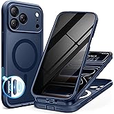 BERFY for iPhone 17 Pro Case, Compatible with MagSafe, Built-in Privacy Screen Protector and Camera Protection, Anti-Spy Full Body Shockproof Translucent Matte Phone Case for 17 Pro 6.3", Deep Blue