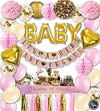 Baby Shower Decorations for Girl Pink and Gold, It's A Girl, Garland Bunting Banner, Paper Lantern, Honeycomb Balls, Tassels, Latex, Mylar Balloons