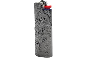 Lucklybestseller Metal Lighter Case Cover Holder Vintage Dragon Engraving for BIC Full Size Lighter J6