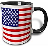 3dRose American Flag Patriotic USA Stars and Stripes Red White and Blue 4Th July America Patriot Two Tone Black Mug, 11 oz, Black/White