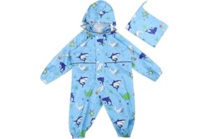 Toddler Boys Hoodie Rain Suit Cartoon Print Coverall Lightweight Windproof Raincoat Cute Comfy Rainwear For Kids Girls