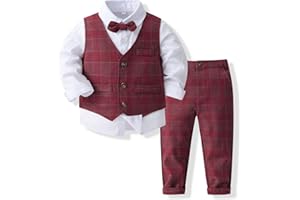 Volunboy Baby Boy Suit Toddler Formal Outfit Kids 3 Piece Vest Gentleman Clothes Long Sleeve Shirt and Pants Set