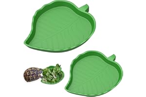 Pawfly 2 Pcs Leaf Reptile Water Dish, Reptile Water Bowl, Tortoise Habitat Accessories, Bearded Dragon Water Bowl, Pet Food Feeding Plate for Turtle Small Snake Lizard, 2 Sizes