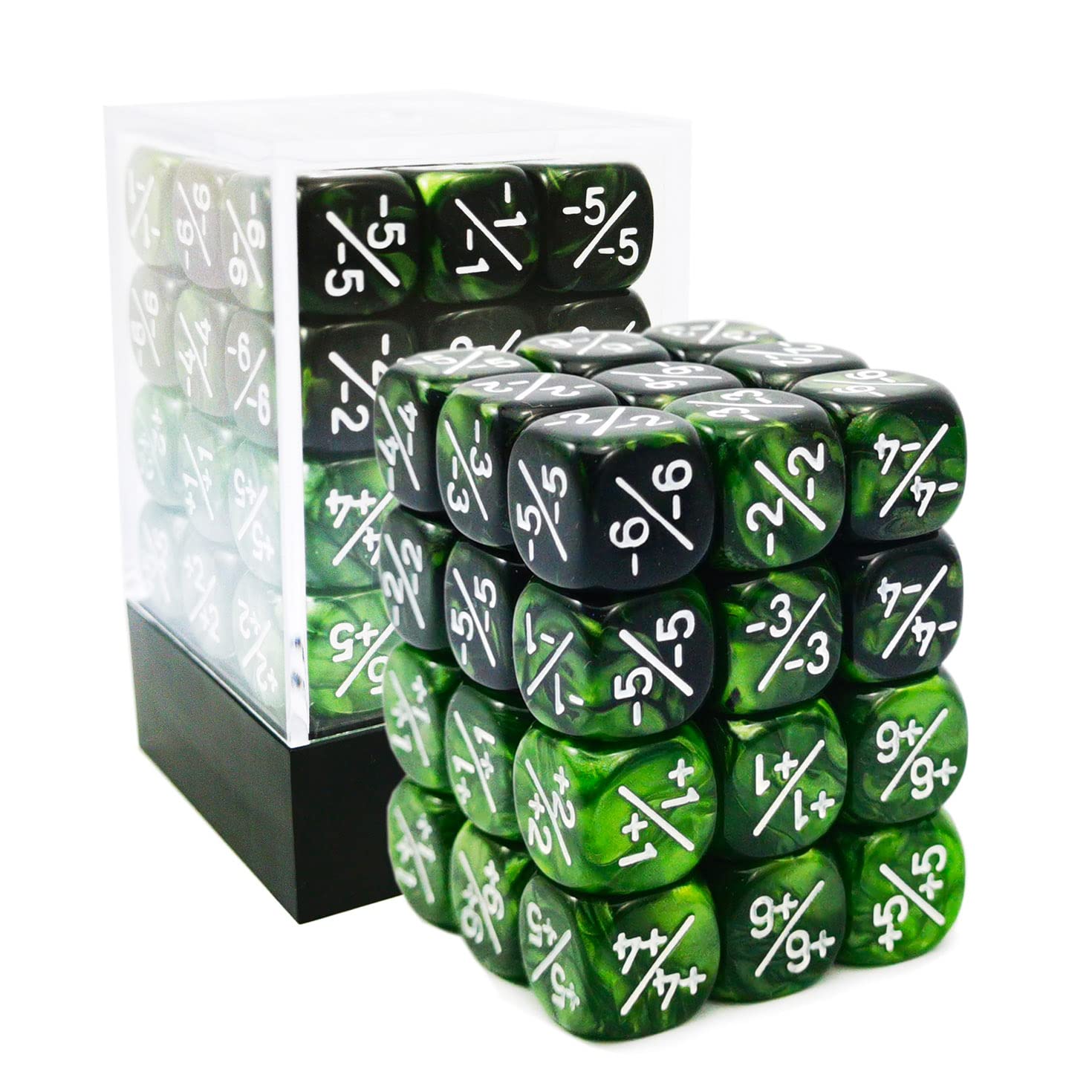 36pcs 12mm Positive and Negative Dice Counters Marble Green+Gemini Green&Black Set, Small Token Dice Compatible with MTG, CCG, Card Games