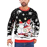 RAISEVERN LED Men Ugly Christmas Sweater Funny Light Up Xmas Party Long Sleeve Knitted Pullover