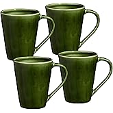 Verde 18-Ounce Stoneware Mug Set of 4 - Rich Green Hue with Timeless Design, Perfect for Coffee, Tea, and Hot Beverages, Complements Olivia Collection