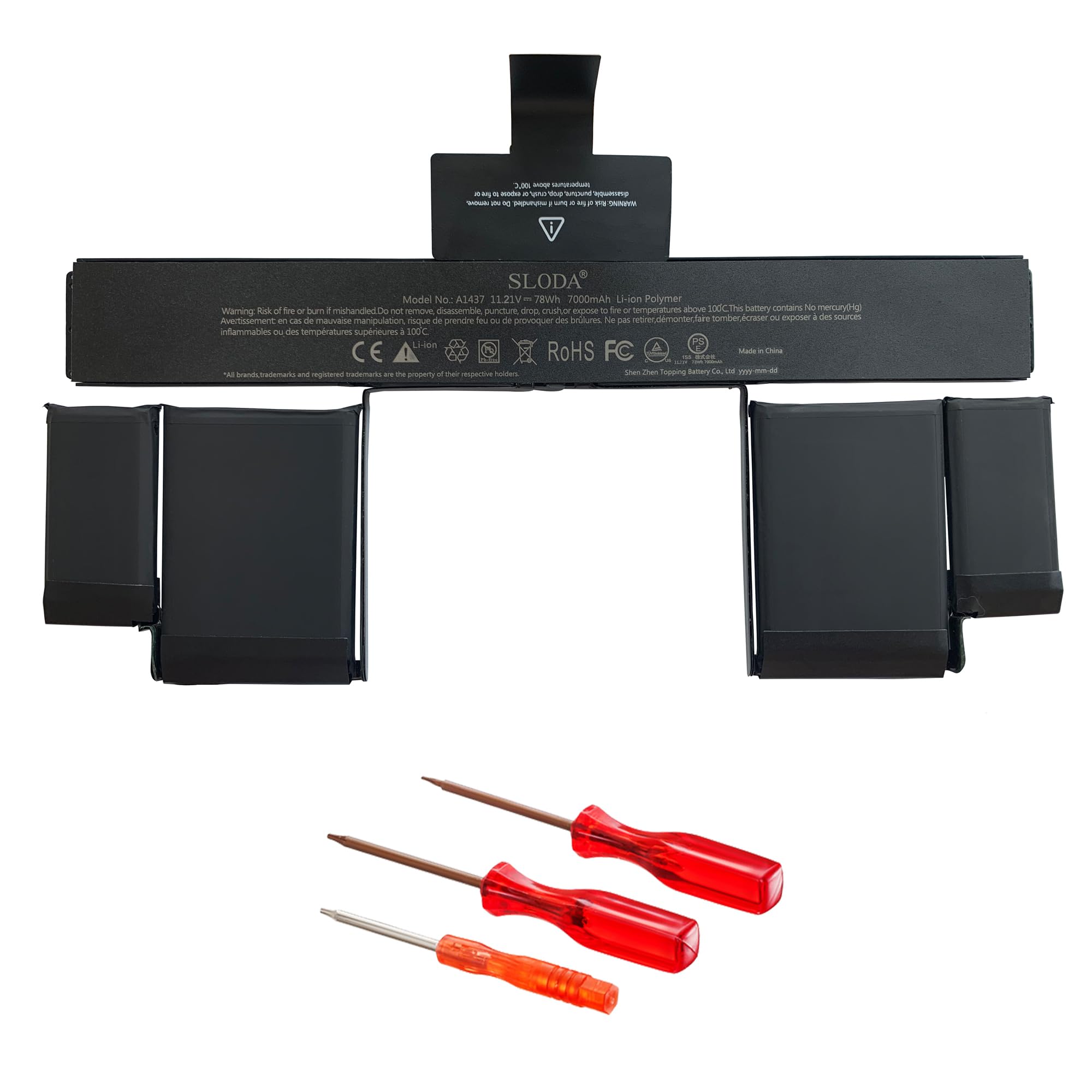 SLODA A1437 Laptop Battery for Macbook Pro Retina 13'' A1425 (Late 2012,Early 2013) Replacement Battery [Li-Polymer 11.21V 7000mAh]