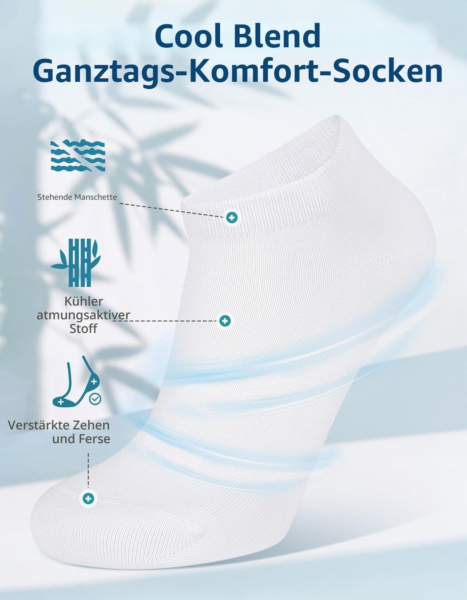 CLOSEMATE 6 Paar Herren & Damen kurze Bambussocken für Sneaker Gr. 43-46 2