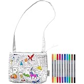 eatsleepdoodle Fairytale Coloring Crossbody Bag, 10pk Washable Markers | 100% Cotton outer, 8.5x7in bag with an adjustable strap, non-toxic ink washes out in a warm cycle, a great birthday gift