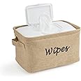 Dejaroo - Baskets for Organizing Wipes and Newborn Essentials, Diaper and Wipes Organizer, Embroidered Baby Shower Gifts for Moms, Linen Basket with Handle, 9 x 6 x 5.5 Inches, Natural
